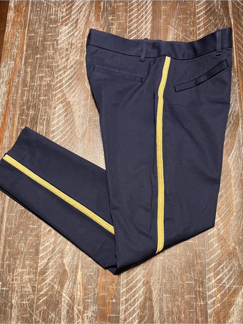 Gap Women’s Stretch Skinny Ankle Tuxedo Pants Navy W/ Gold Stripe Size 10